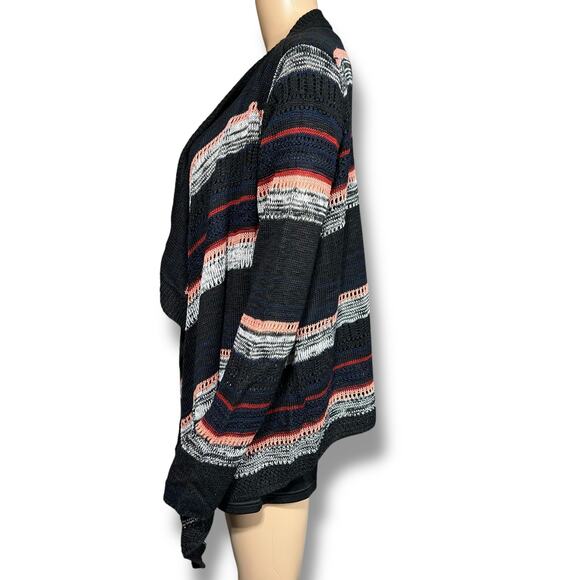 Pink Rose Womens Knit Cardigan Sweater Open Drape Front Striped Lightweight Med - Picture 5 of 9
